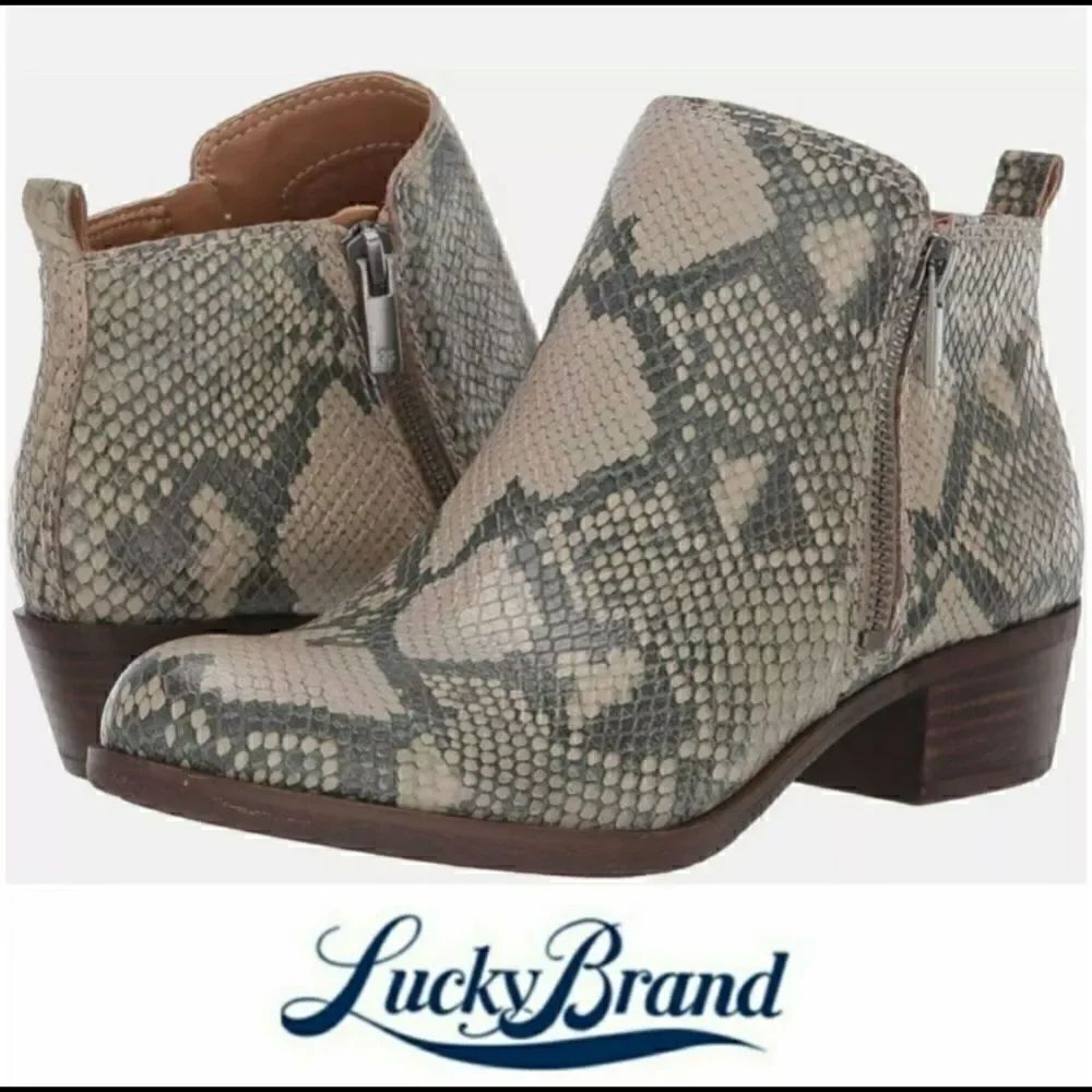 Lucky Brand Women's Basel Ankle Bootie Embossed Snake Print Size 6